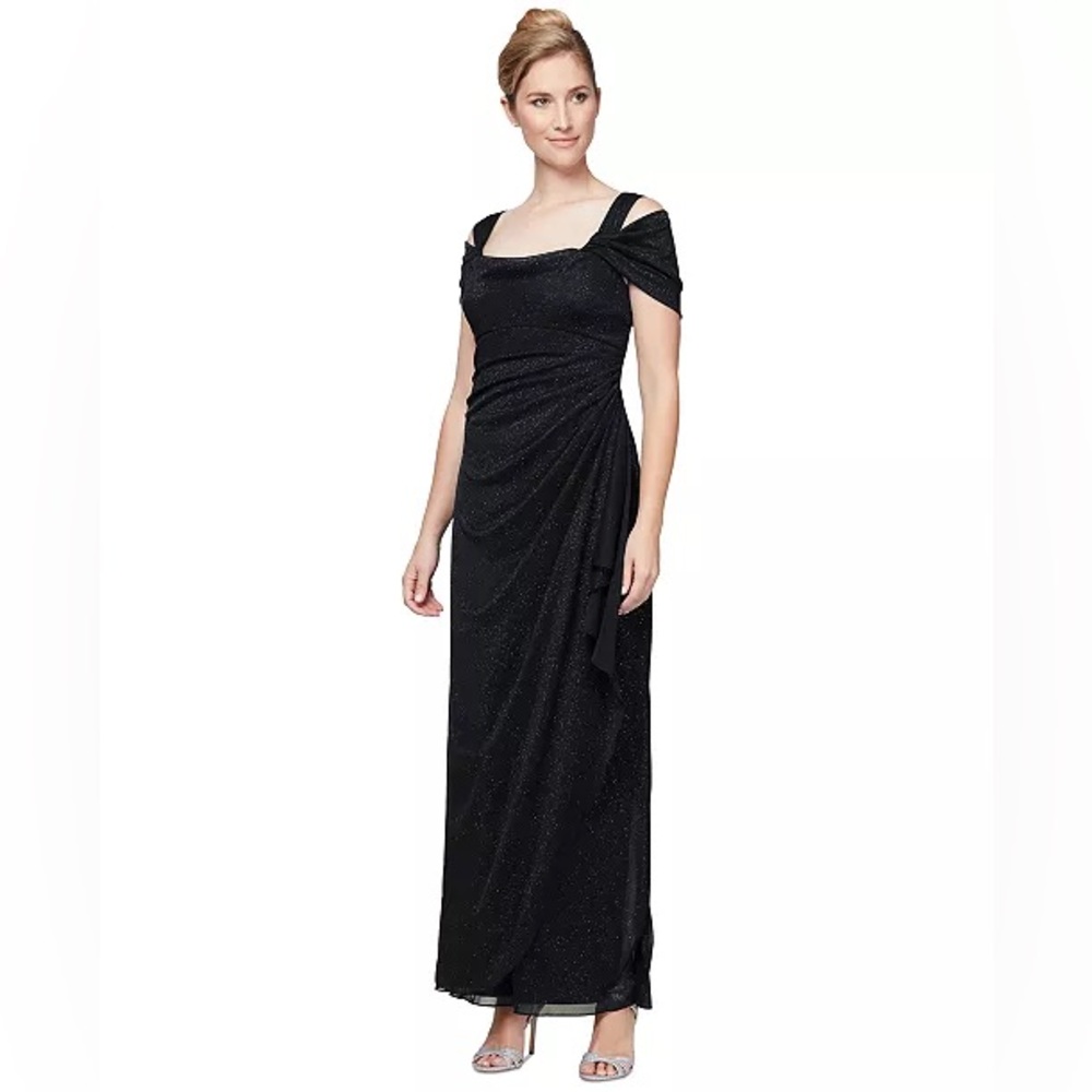 Alex Evenings Women's Cold-Shoulder Draped Metallic Gown